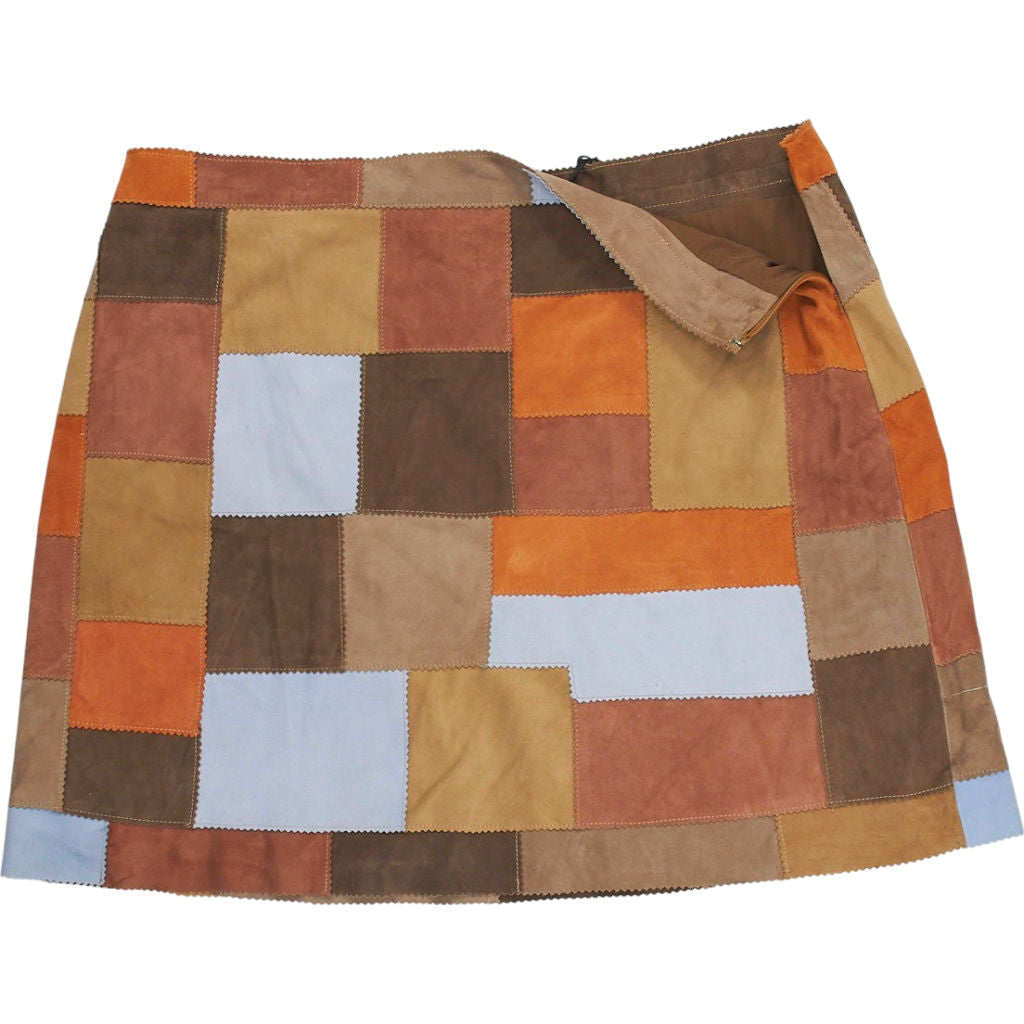 Rixo Multi Patchwork Suede Skirt