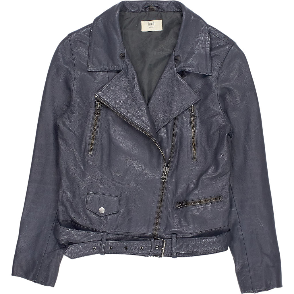 Hush Grey Leather Biker Jacket