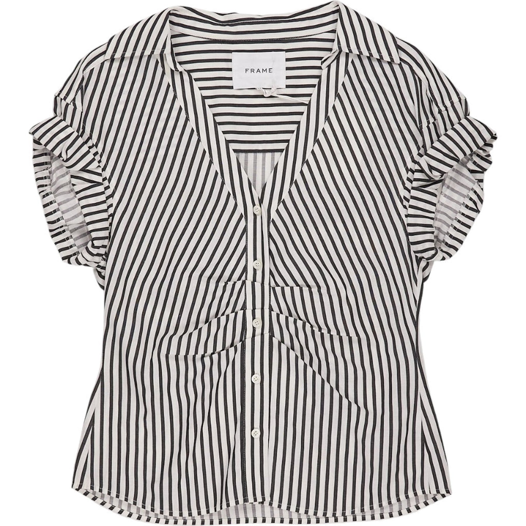 Frame Black White Striped Button Down Top
