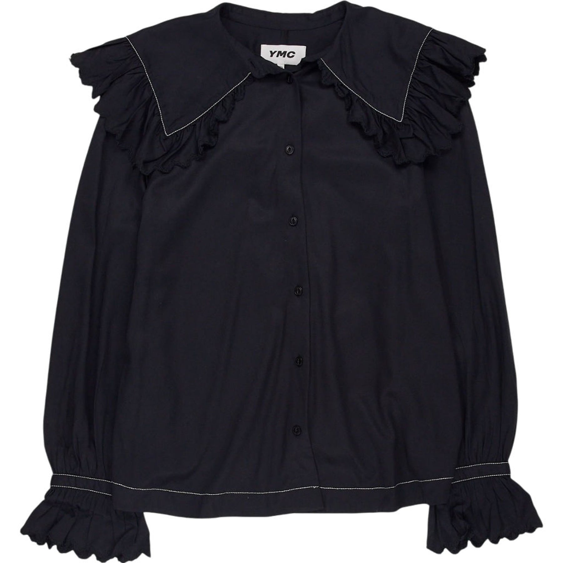 YMC Black Frilled Blouse XS