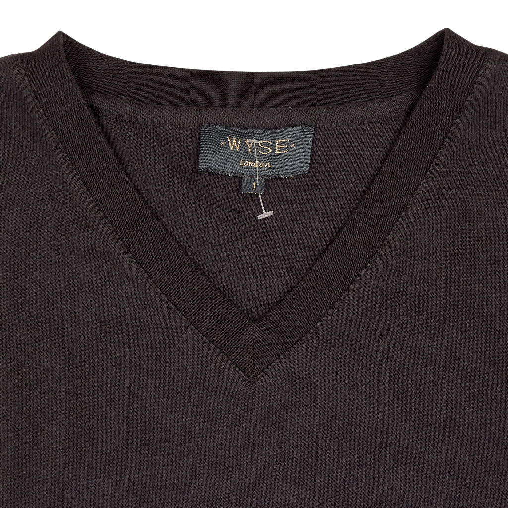 Wyse Black Nancy Tee V-Neck Striped Sleeves
