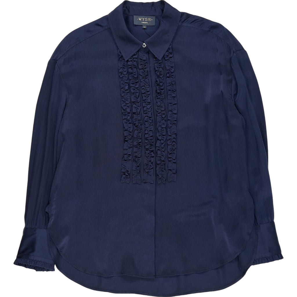Wyse Navy Silk Satin Blouse UK 8