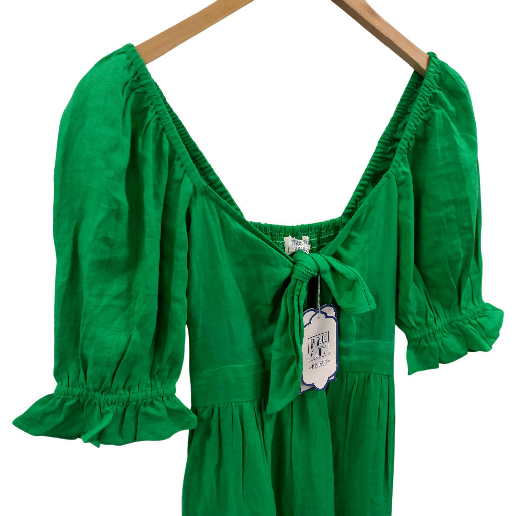 Pink City Prints Green Hannah Linen Dress