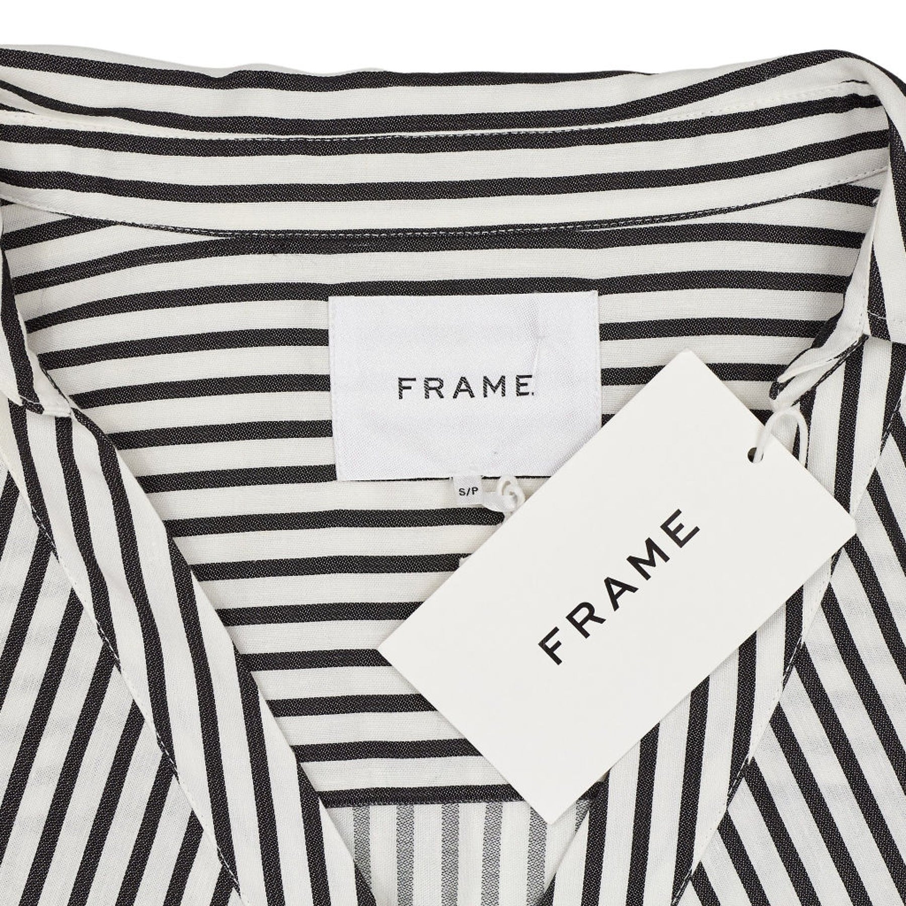 Frame Black White Striped Button Down Top