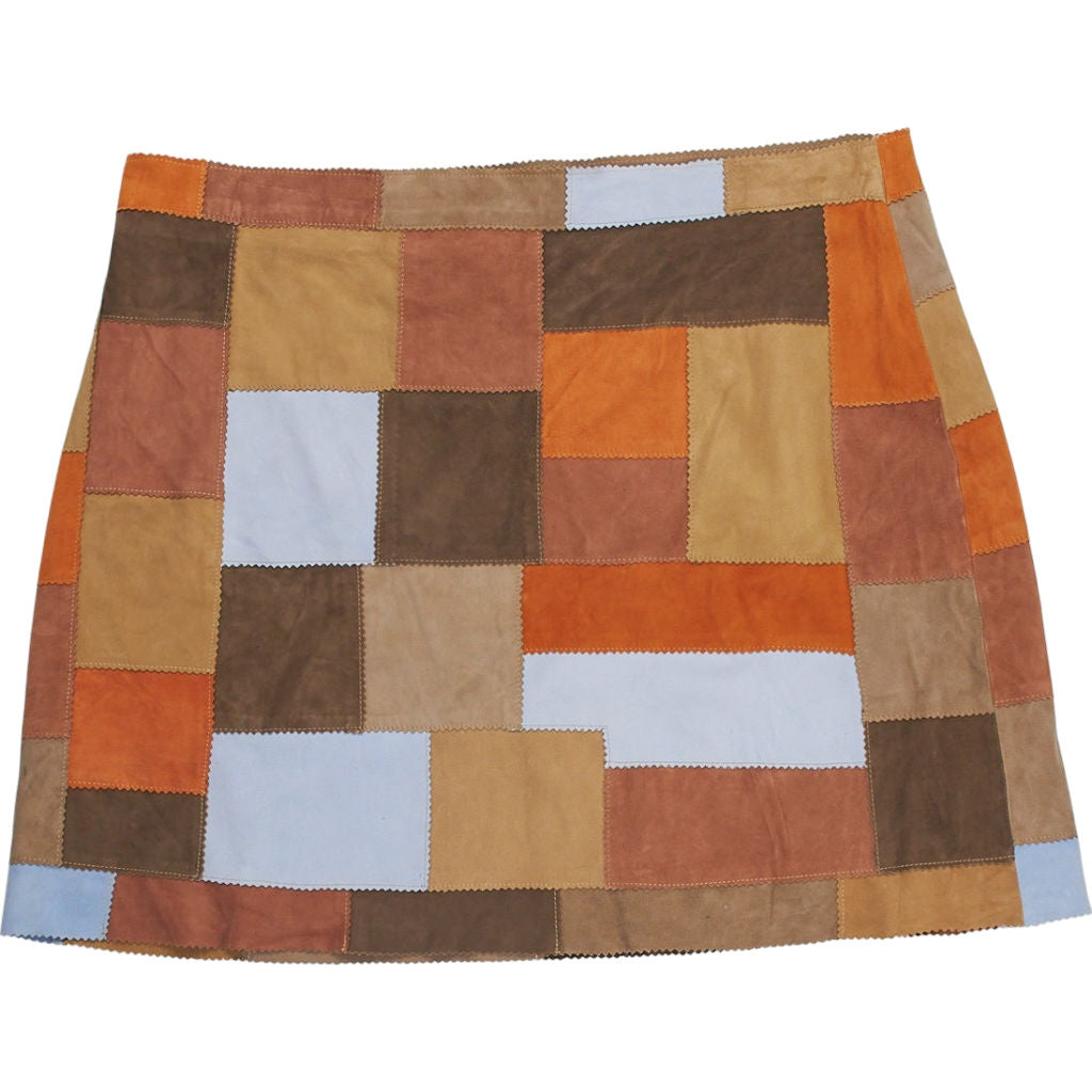 Rixo Multi Patchwork Suede Skirt