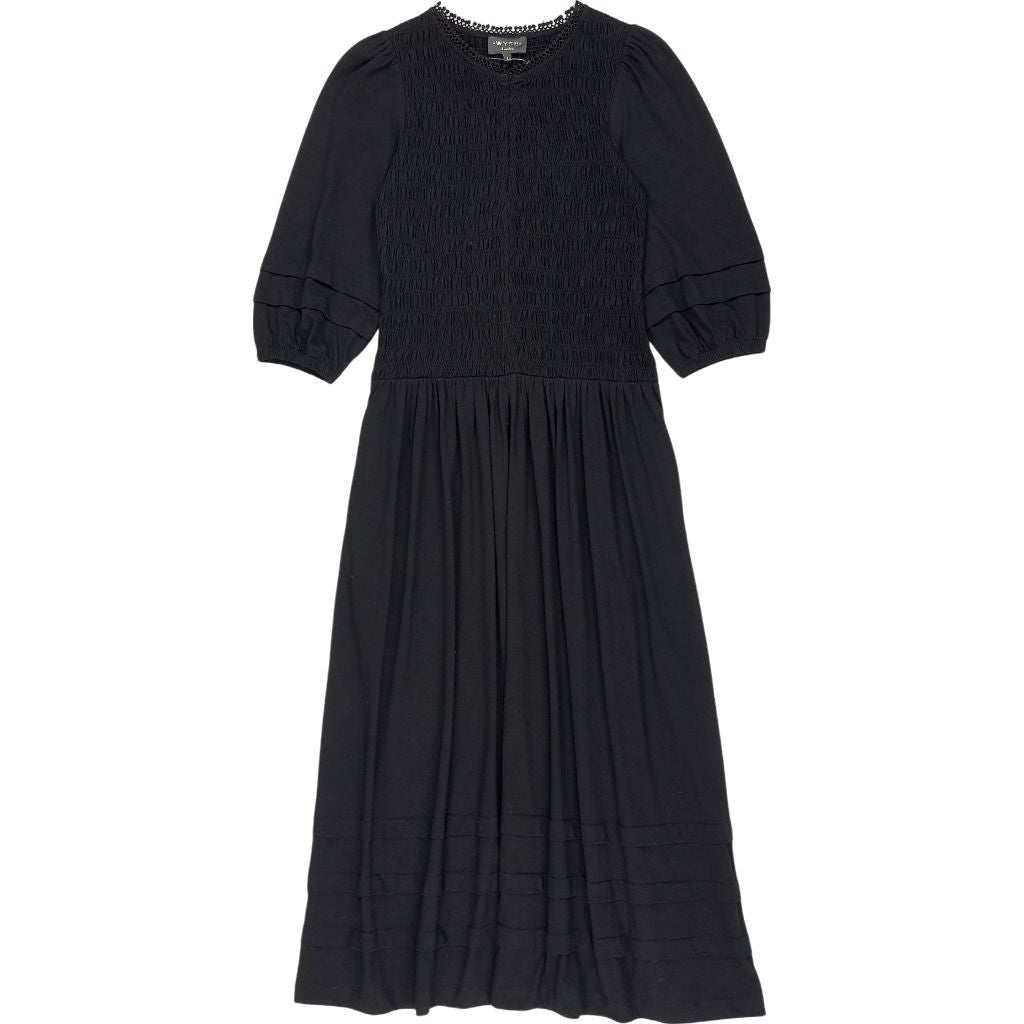 Wyse Black Smocked Midi Dress UK 8