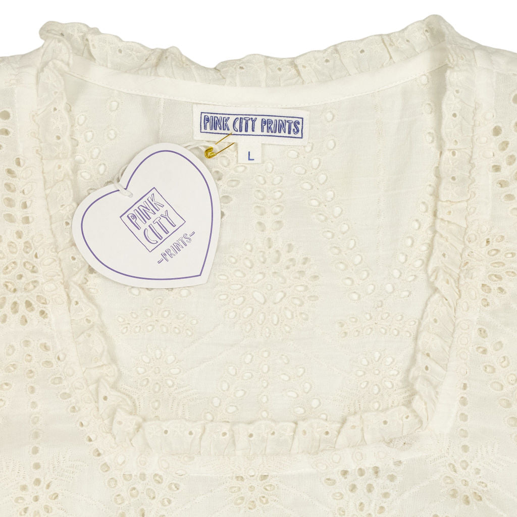 Pink City Prints White Laura Broderie Dress