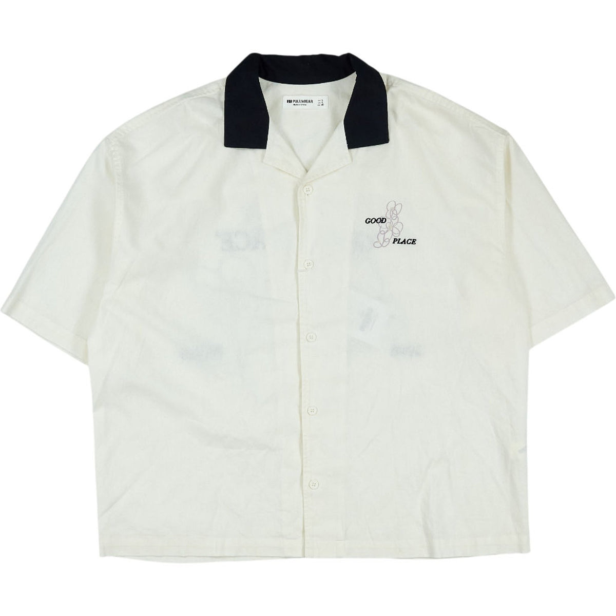 Pull & Bear Cream Black Collar Good Place Shirt