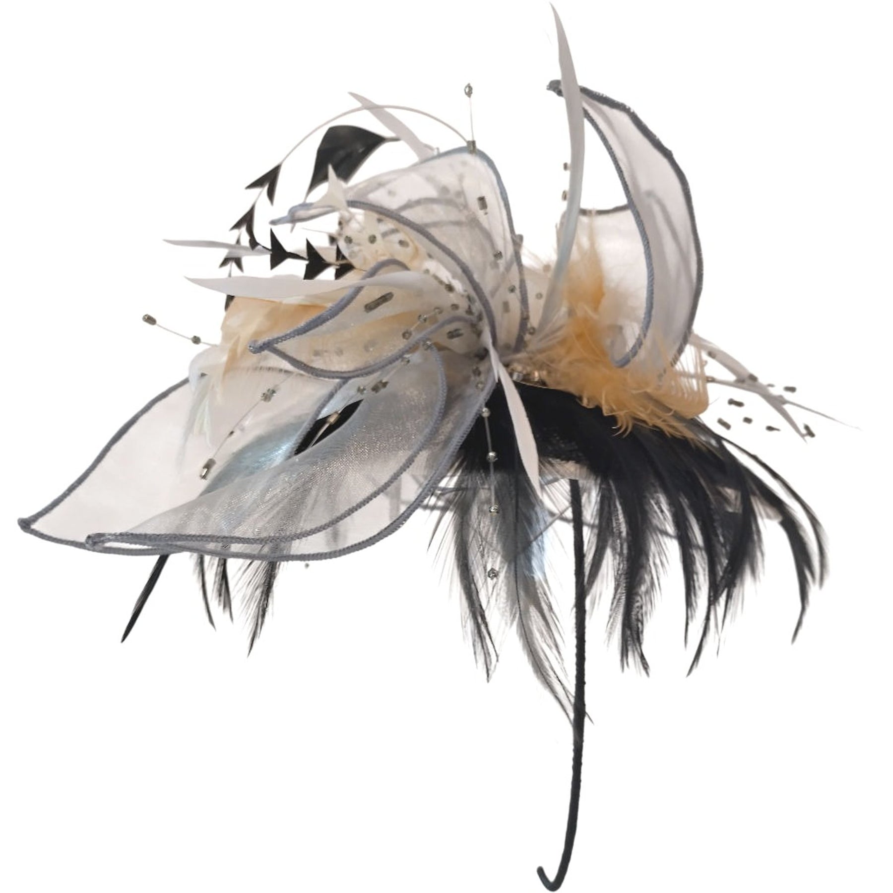 Magpie Accessories Feather Fascinator Blue, Black & Cream
