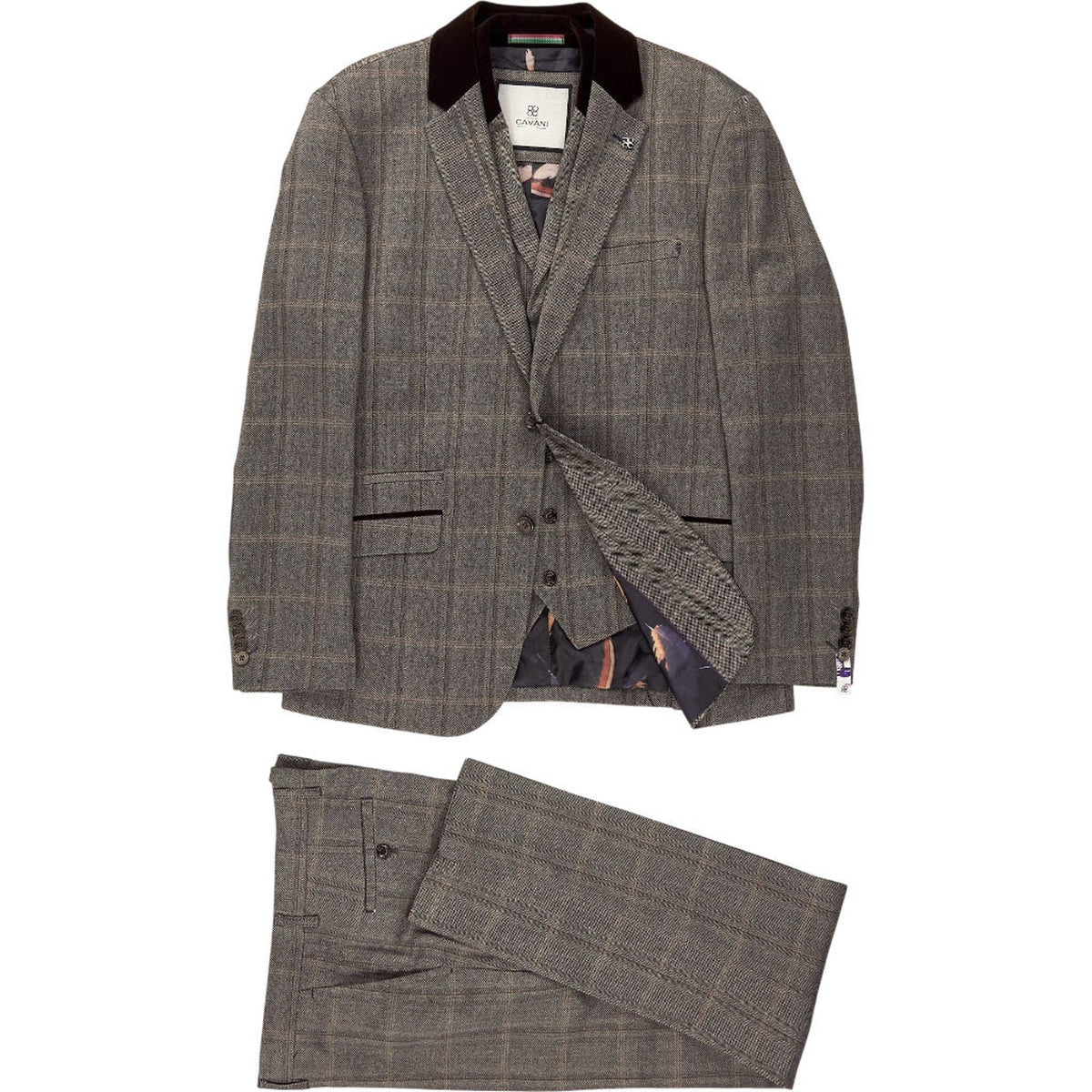 Cavani Brown Check Suit