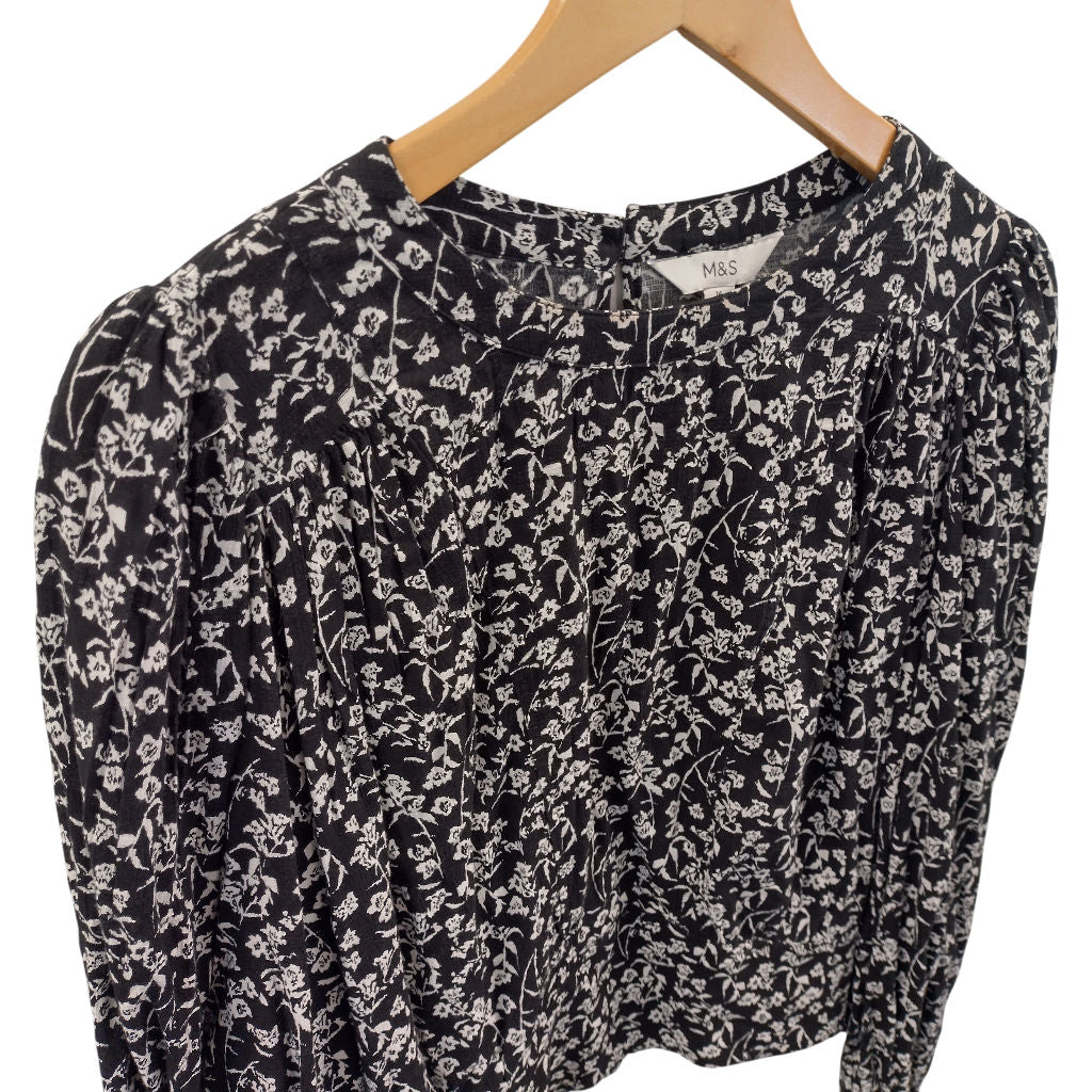 M&S Black Floral Blouse