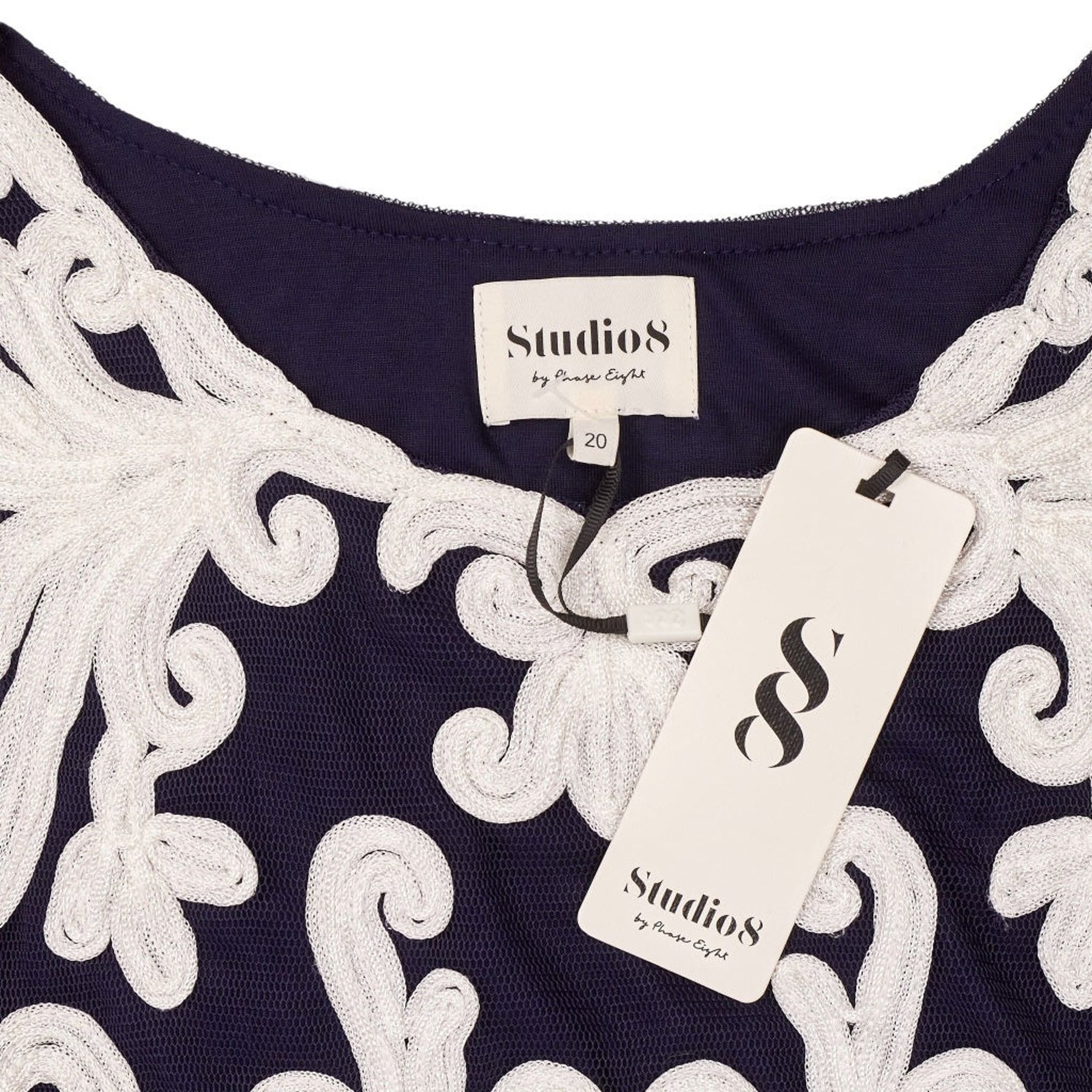 Studio 8 Navy Ivory Aimee Tapework Dress