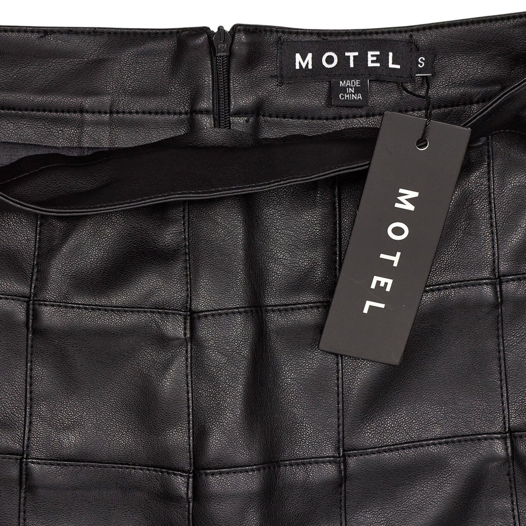 Motel Black PU Patchwork Skirt