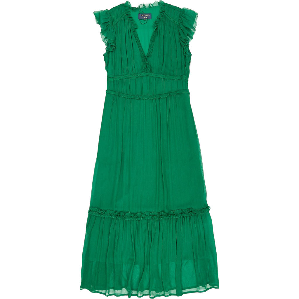 Wyse Green Ruffled Midi Dress UK 8
