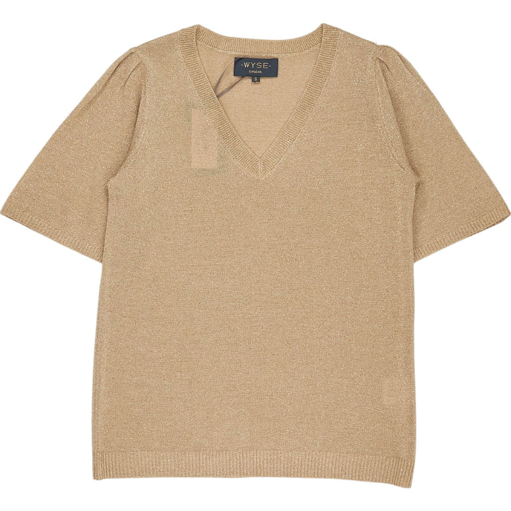 Wyse Champagne V Neck Knit Tee