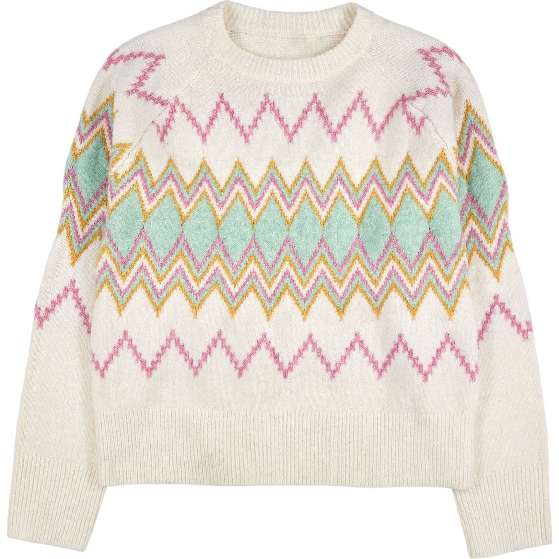 OMNES Cream Multi Zigzag Knit Jumper
