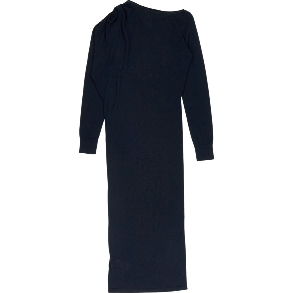 Calvin Klein Black Extrafine Wool Gathered Dress
