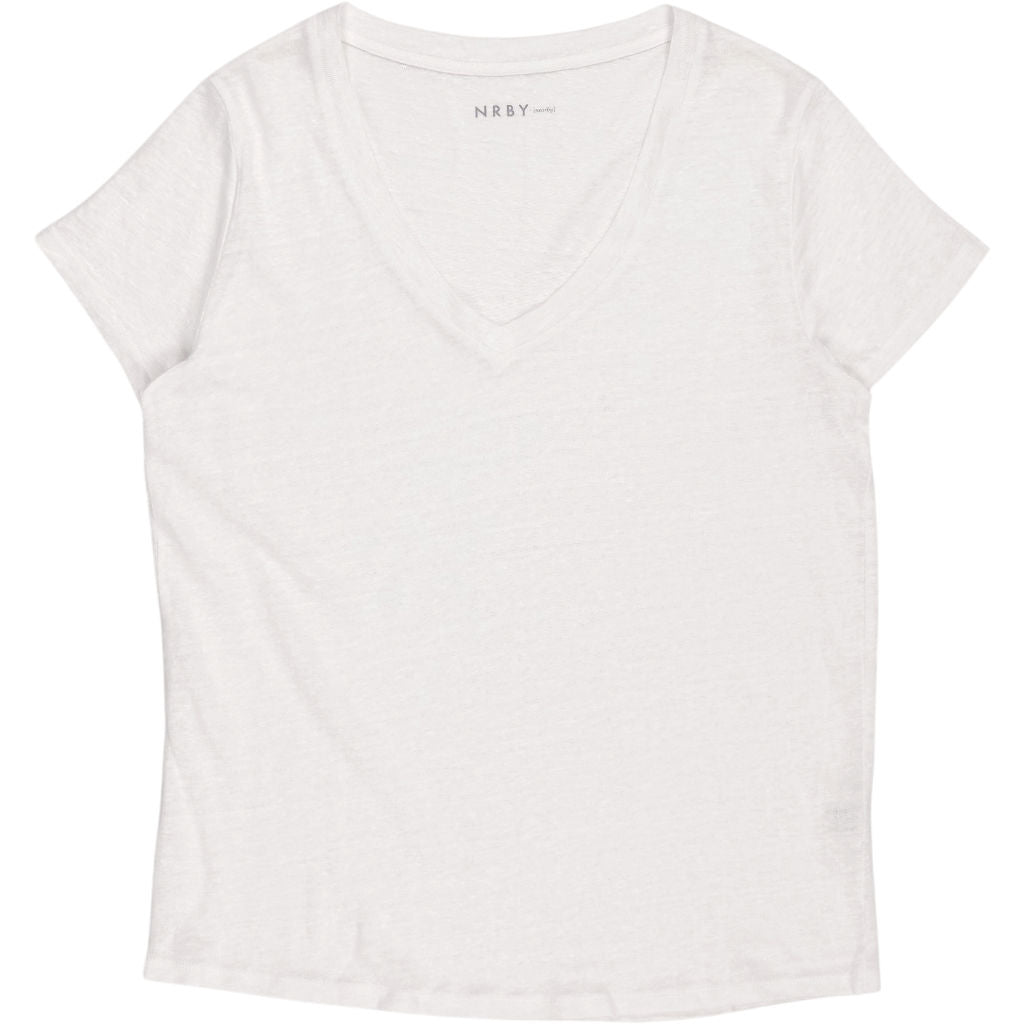 NRBY White Linen V-Neck T-Shirt