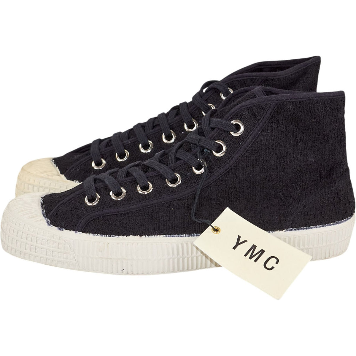 YMC Black Cotton Weave High Top Trainers