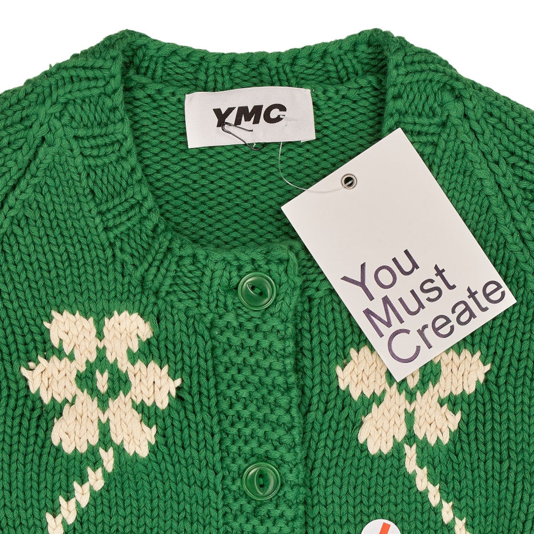 YMC Green Floral Knit Cardigan L