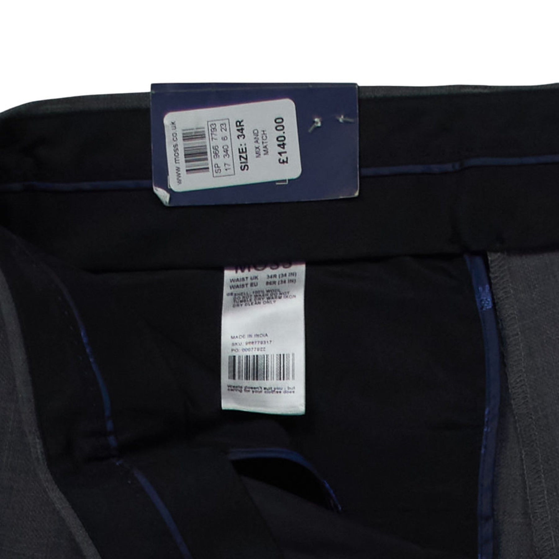 Moss Bros Grey Slim Fit Trousers 34R