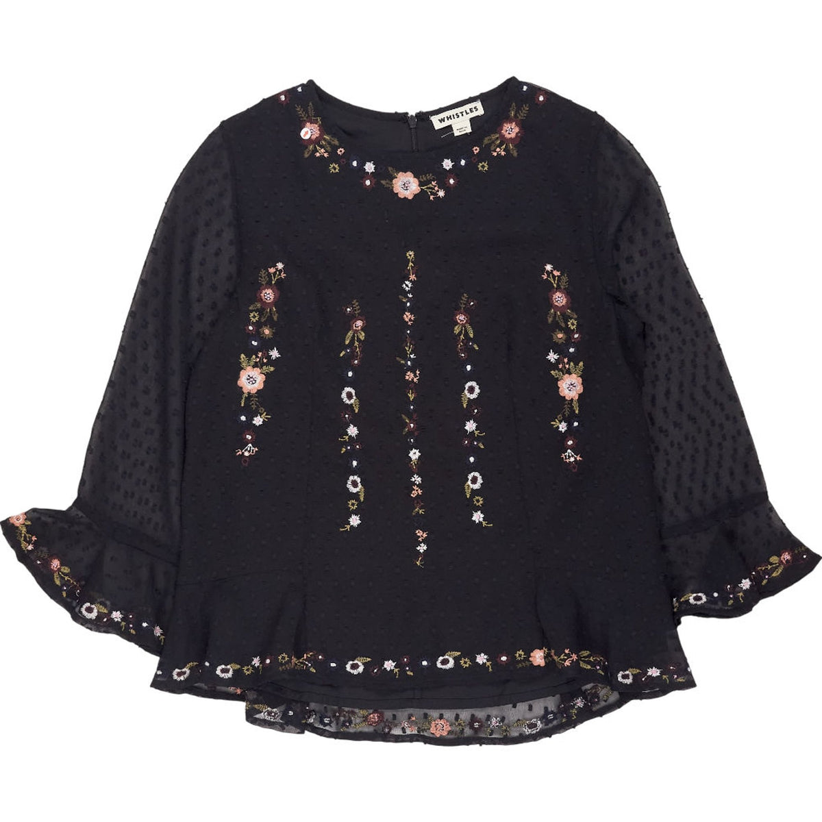 Whistles Black Embroidered Blouse