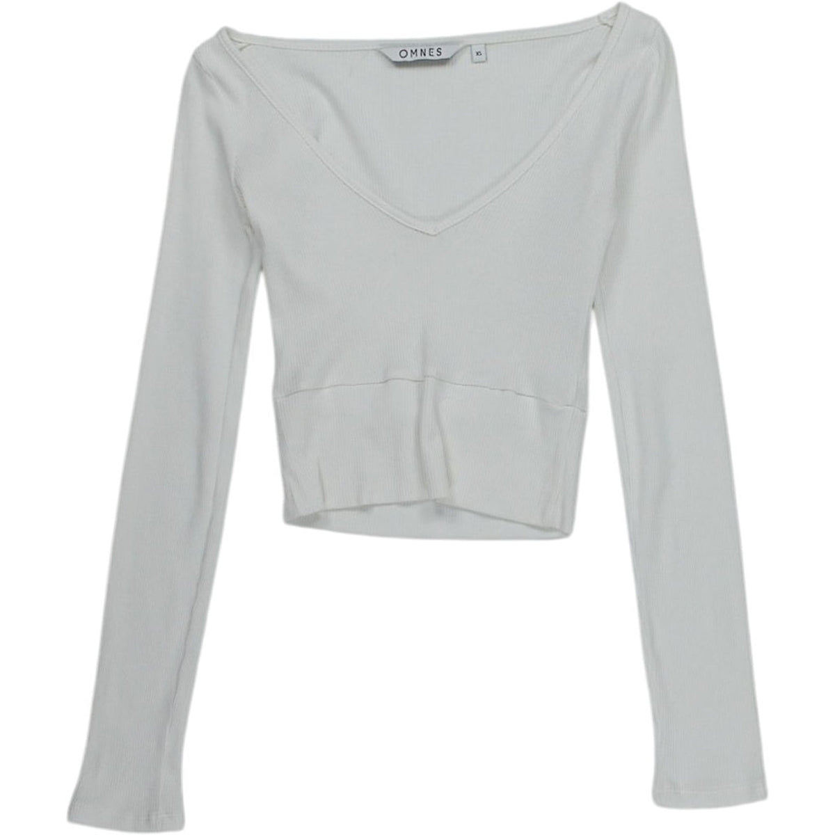 OMNES White Ribbed Cropped Top