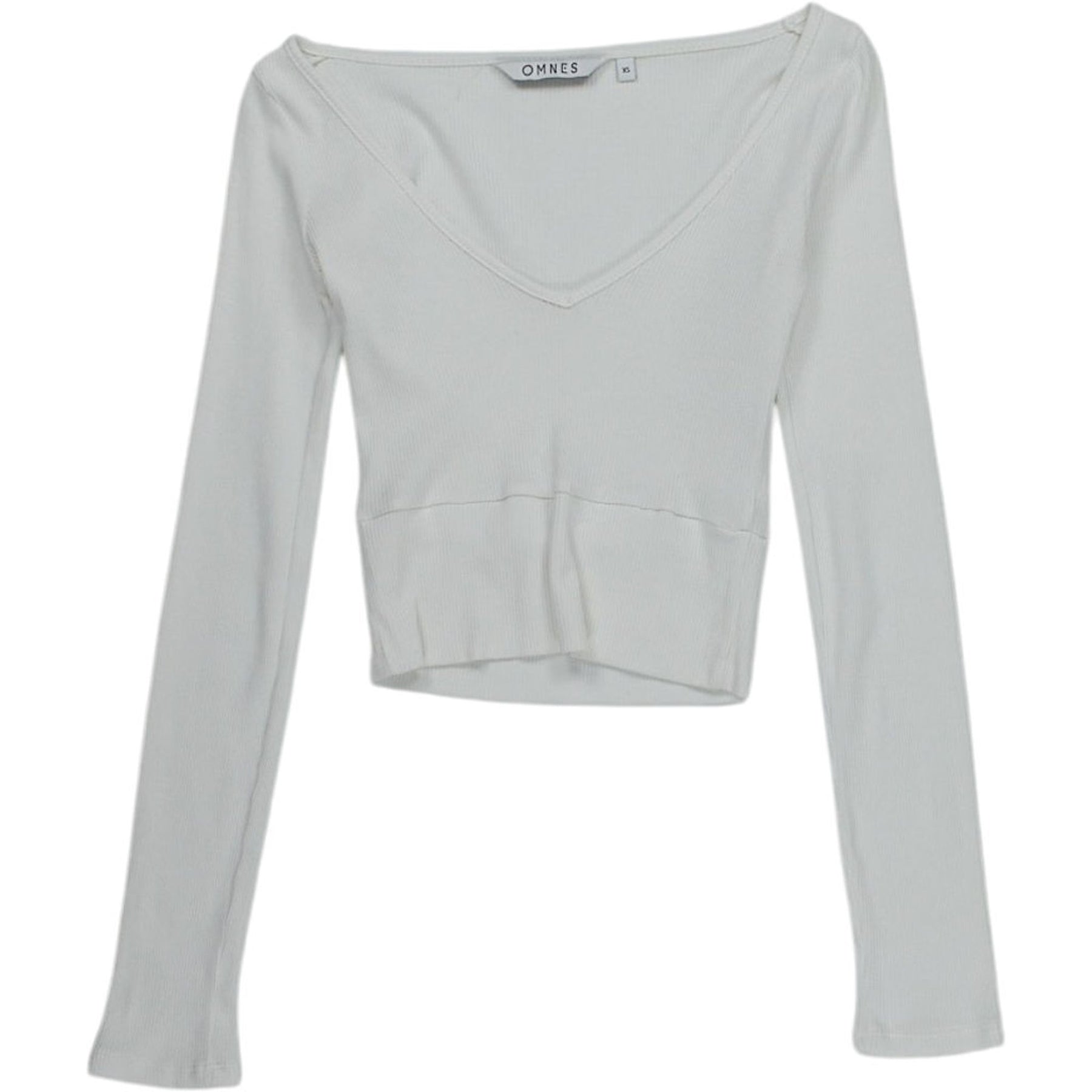 OMNES White Ribbed Cropped Top