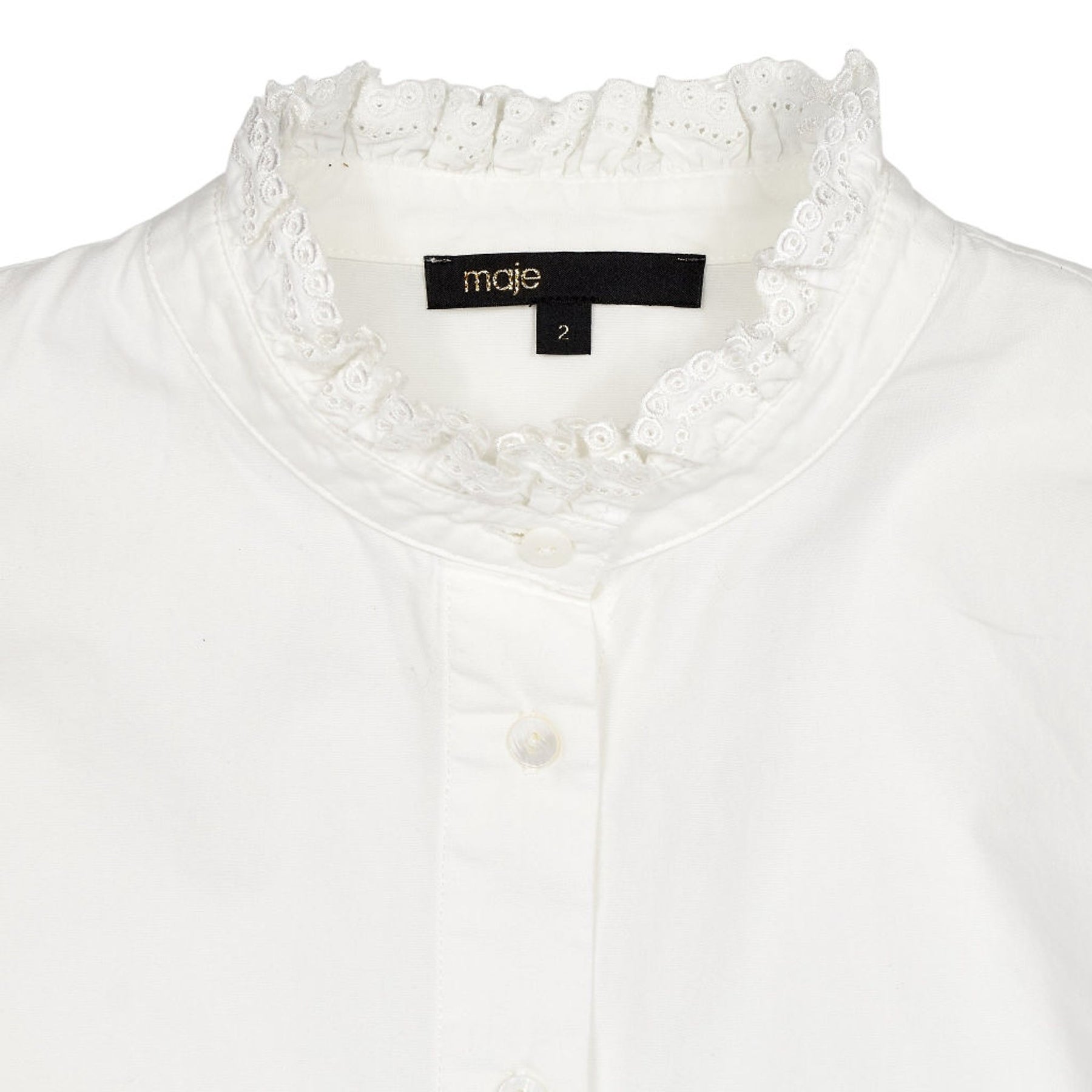 Maje White Ruffle Button-Up Blouse