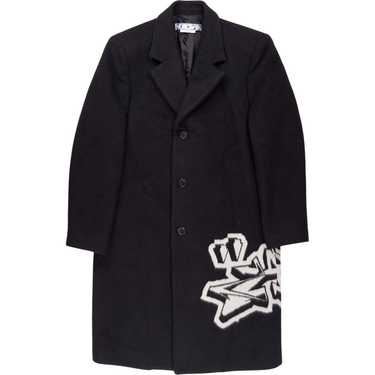 Off-White Black Graphic Wool Coat