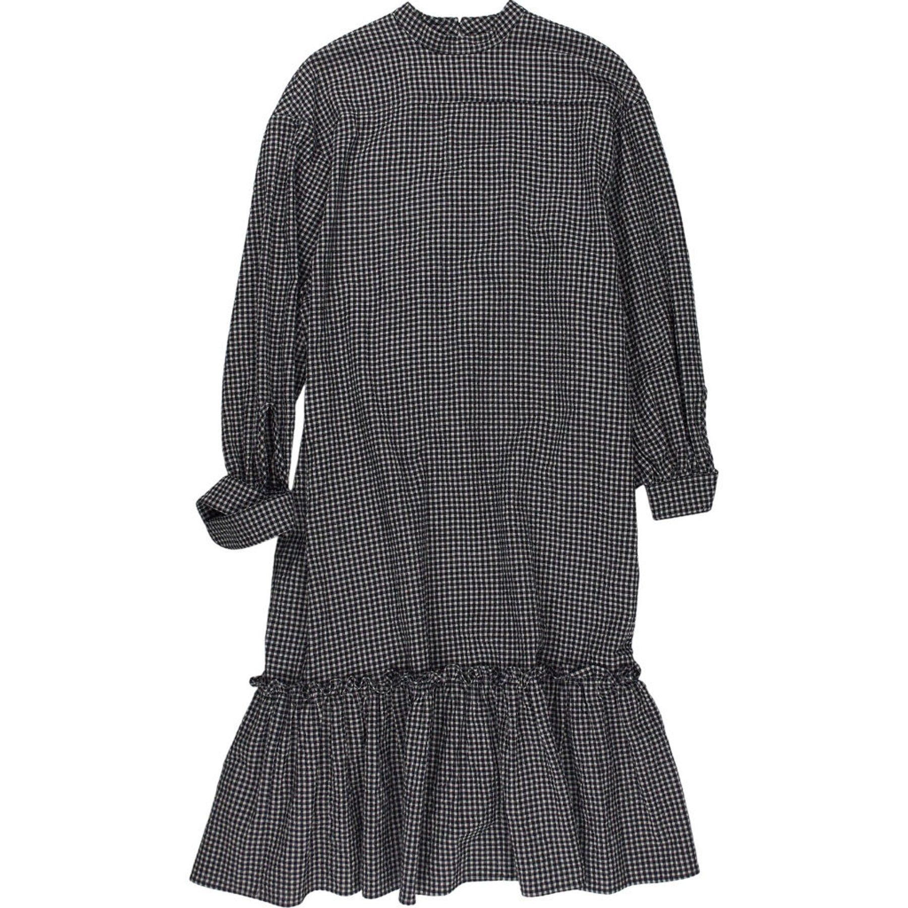 YMC Black Grey Gingham Midi Dress