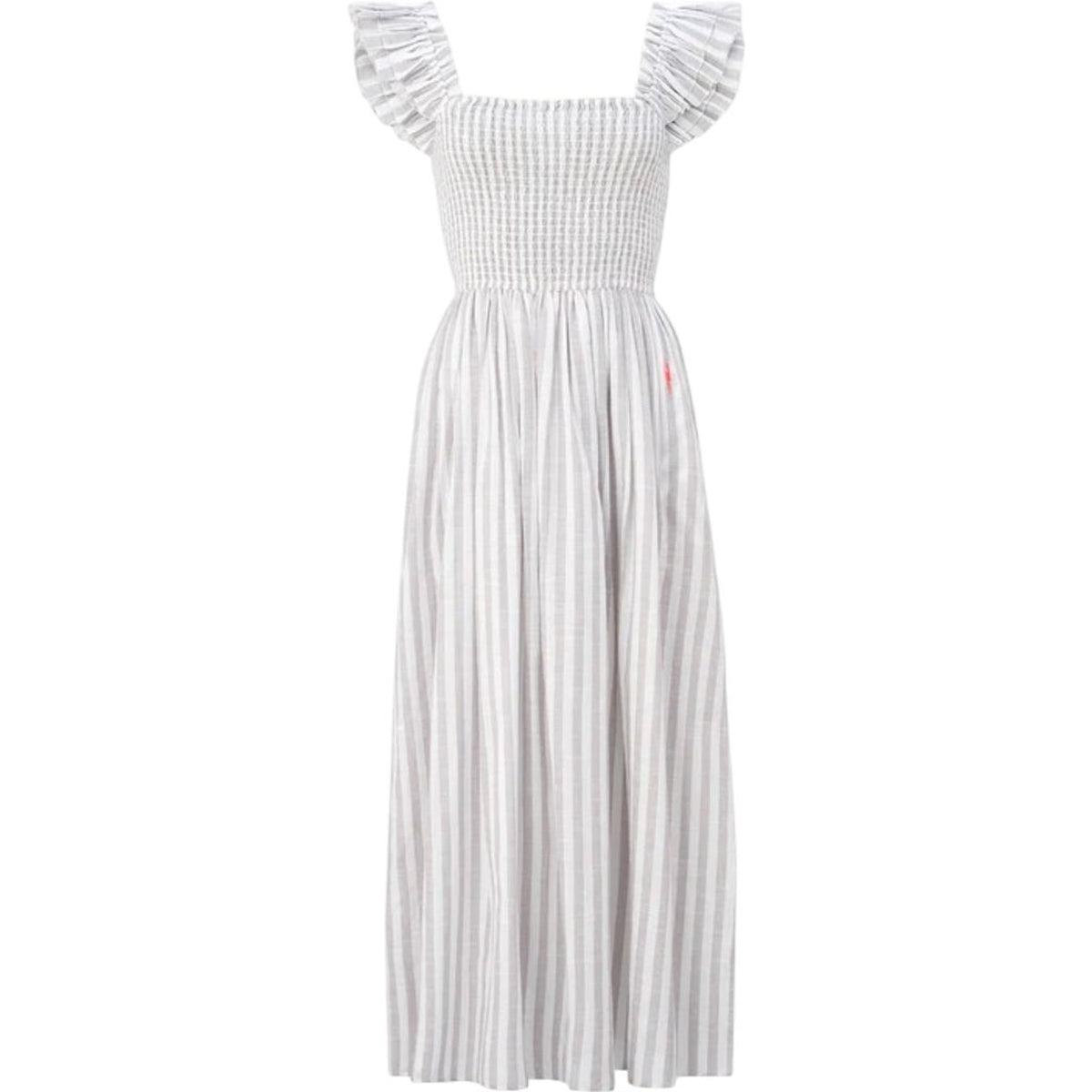 Scamp & Dude Shirred Maxi Sundress Grey with White Stripe