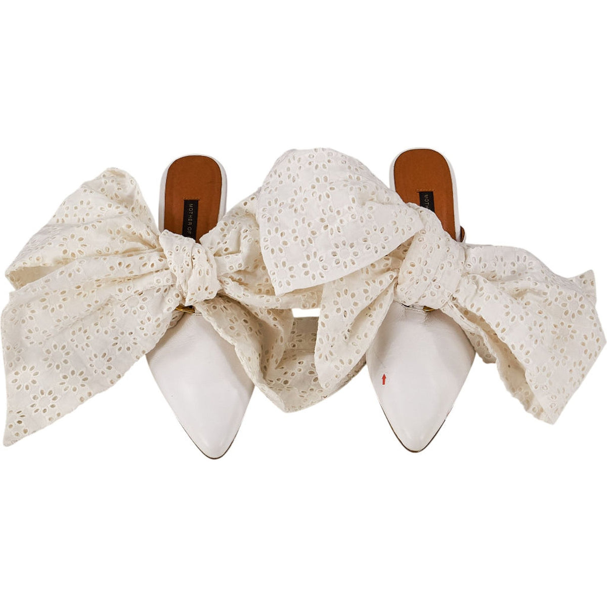 Mother of Pearl White Bow Heeled Mules