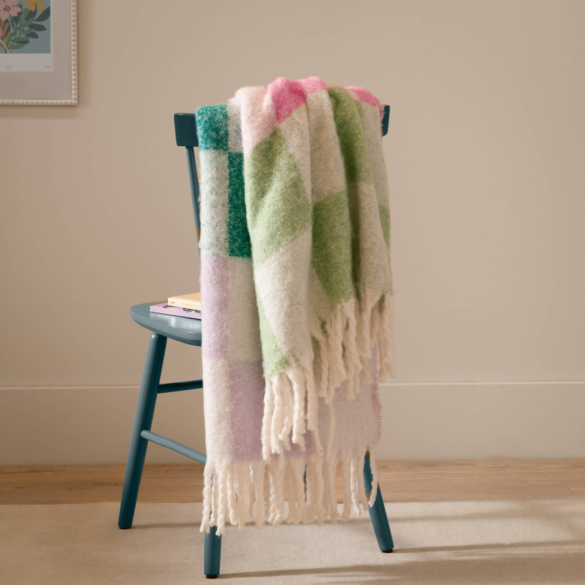 'JOY' Checked Tasselled Throw