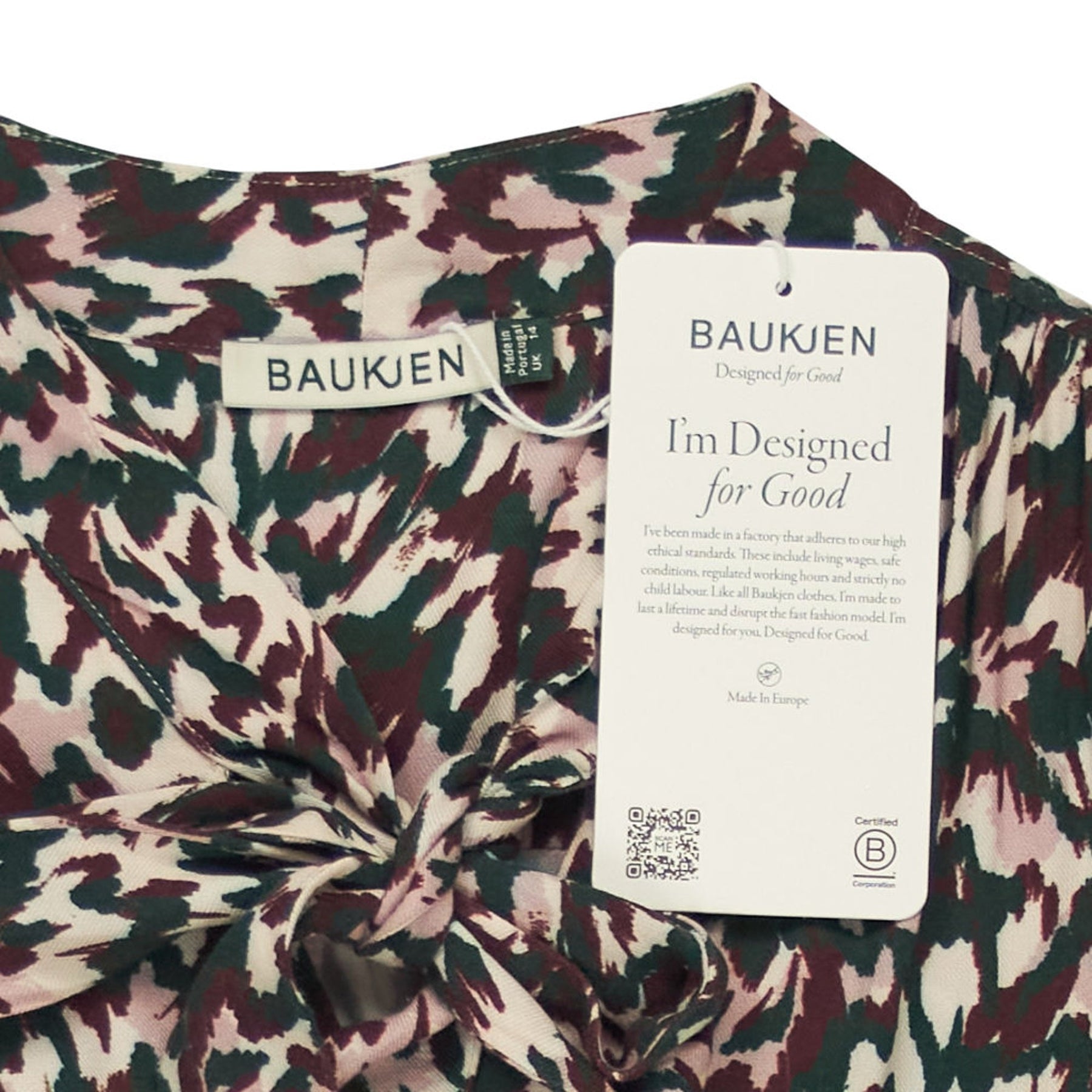 Baukjen Beige Eme Printed Tie Neck Blouse