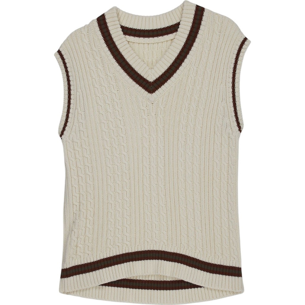 Drake's Cream Knit Sleeveless Cricket Vest S