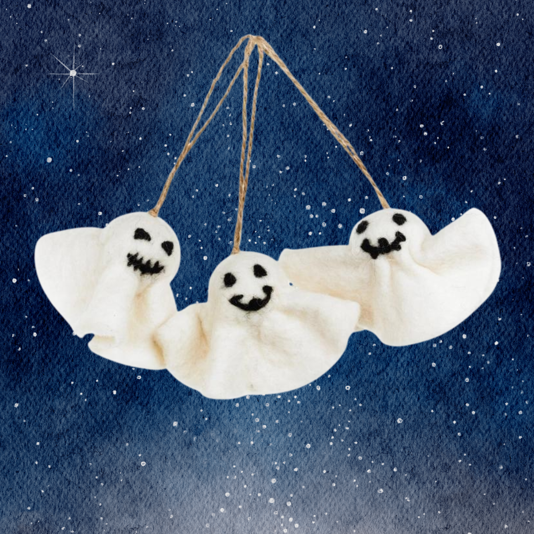 Handmade Felt 'Ghastly Ghosts' (Set of 3) Hanging Halloween Decoration