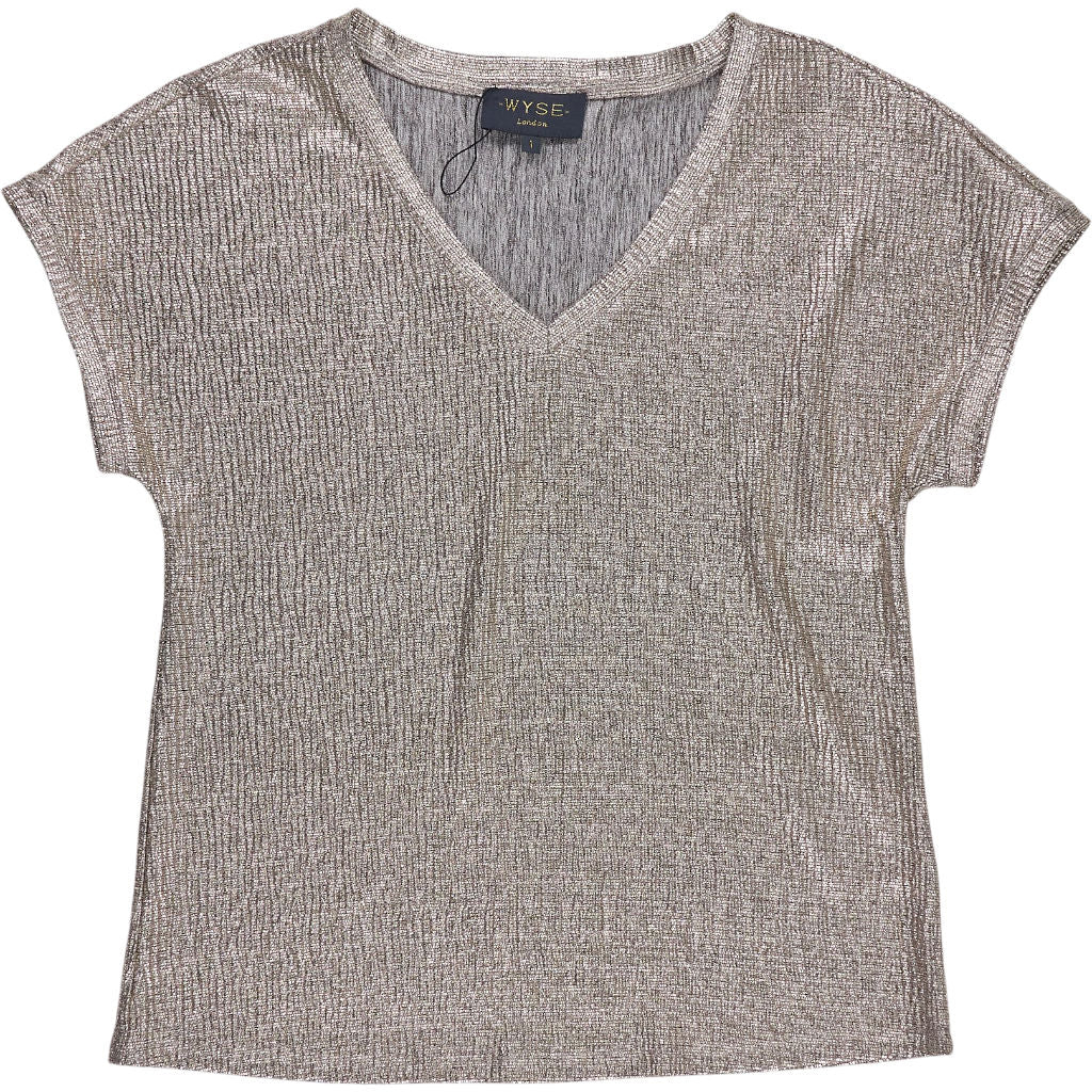 Wyse Champagne Metallic V-Neck T-Shirt