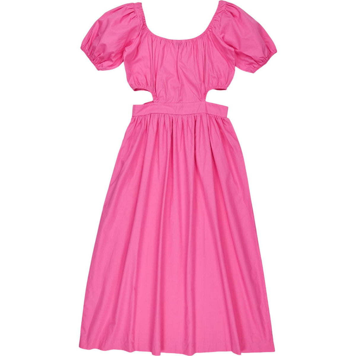 OMNES Pink Camellia Puff Sleeve Midi Dress