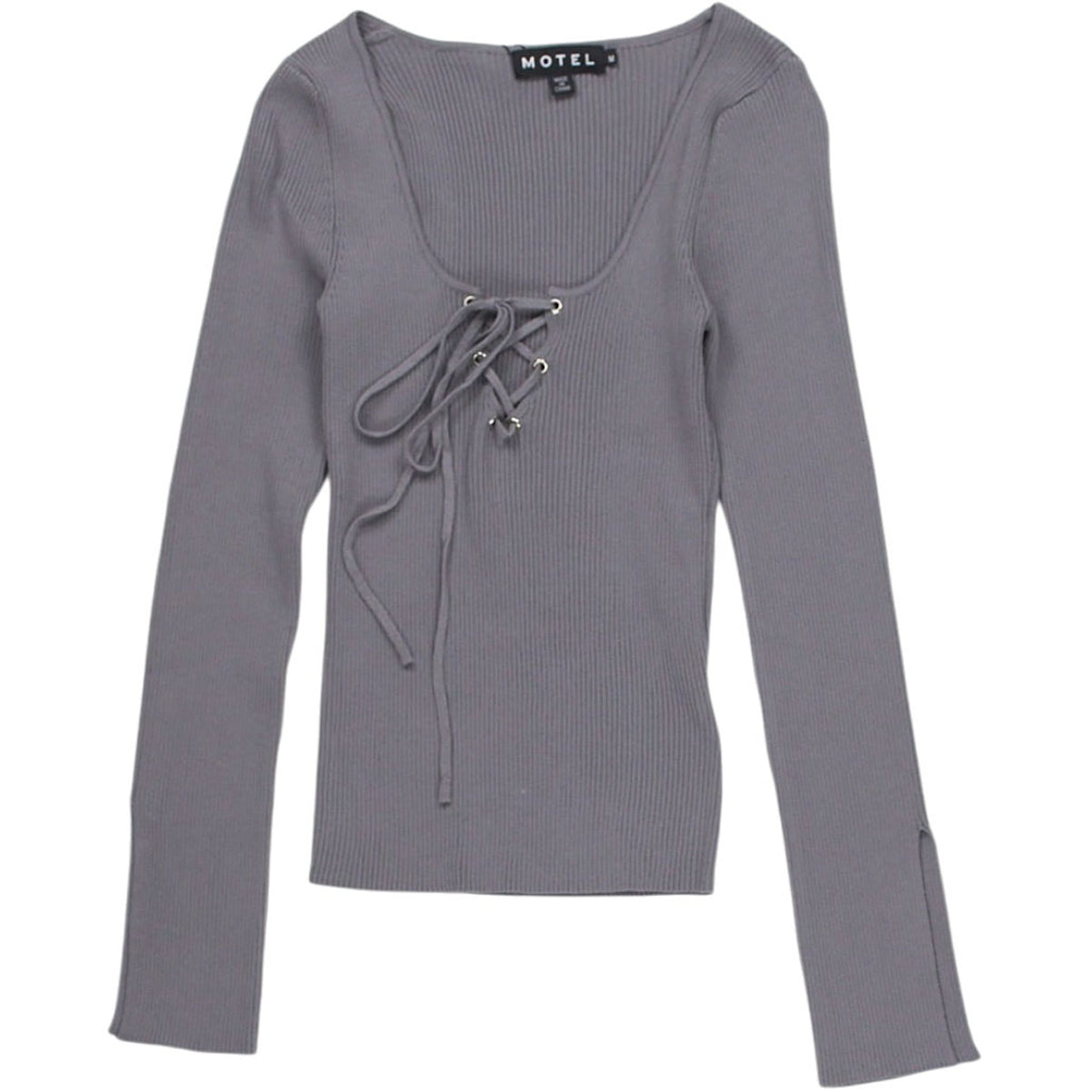 Motel Grey Lace-Up Knit Top