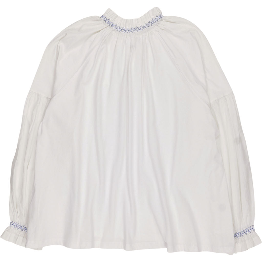 NRBY White Smocked Blue Collar Blouse
