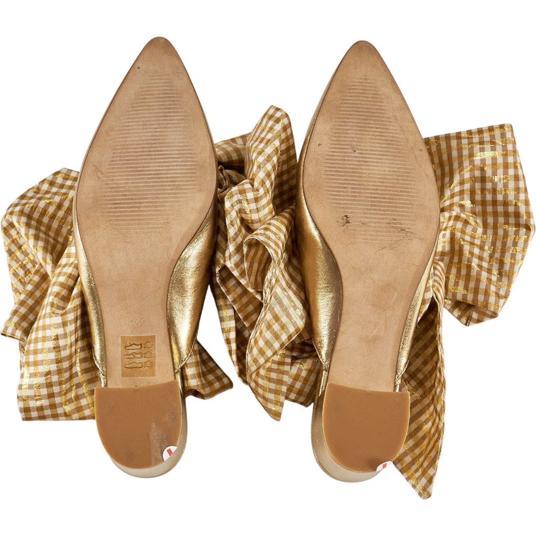 Mother of Pearl Gold Bow Accent Heels
