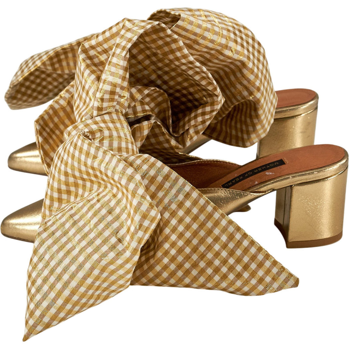 Mother of Pearl Gold Bow Accent Heels