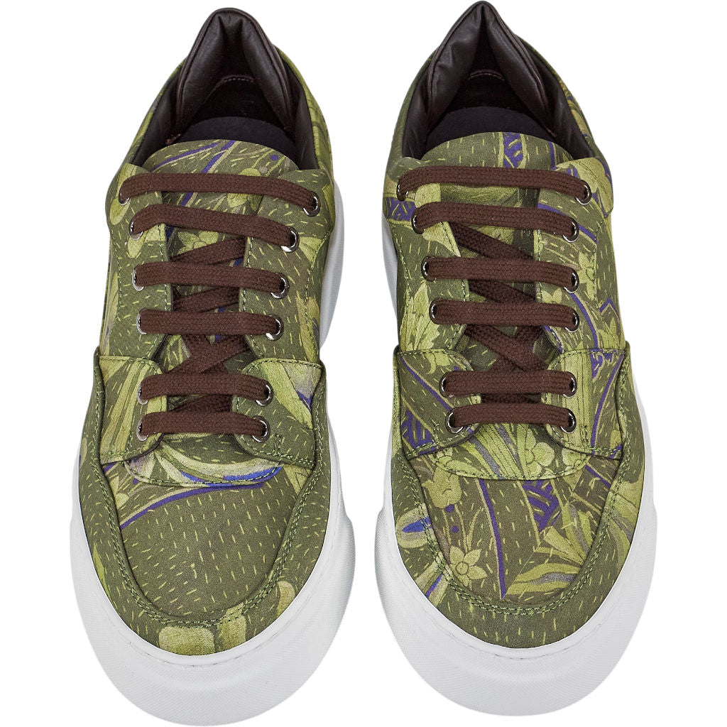 By Walid Green Print Raw Silk Trainers