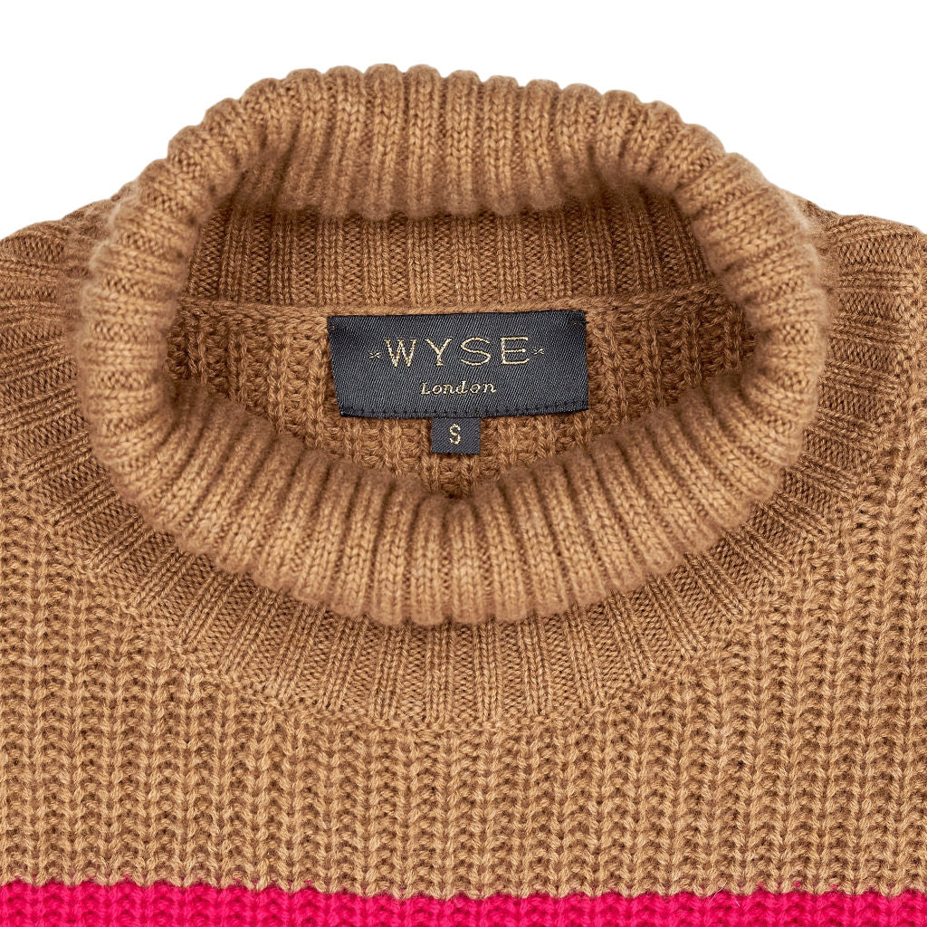 Wyse Beige Pink Stripe Knit Jumper S