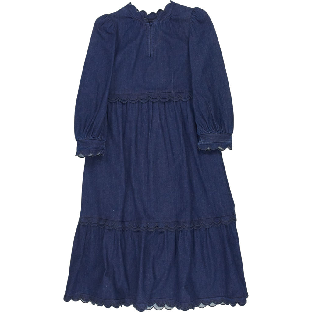 Wyse Navy Scallop Midi Dress