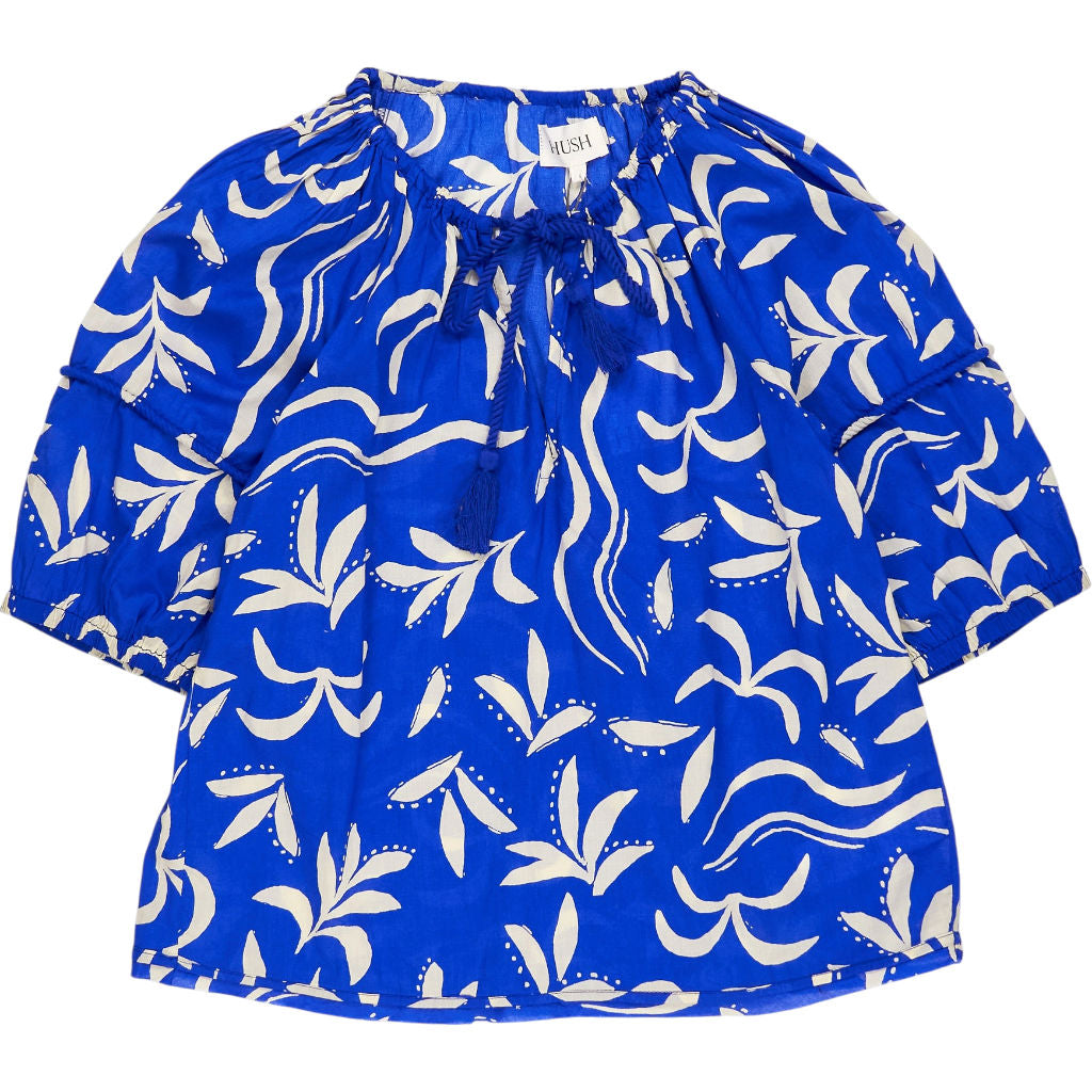 Hush Blue Abstract Palm Balloon Blouse