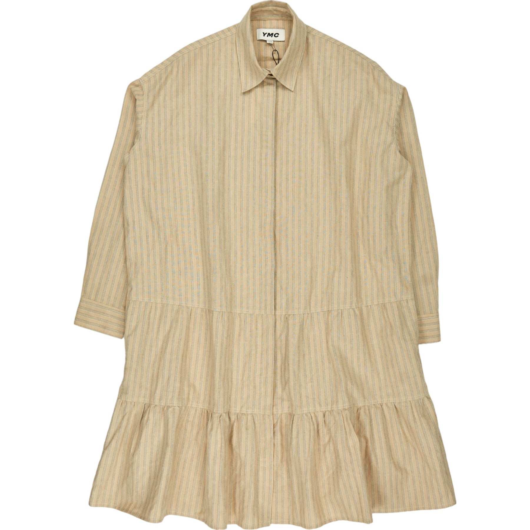 YMC Brown Striped Ruffle Dress