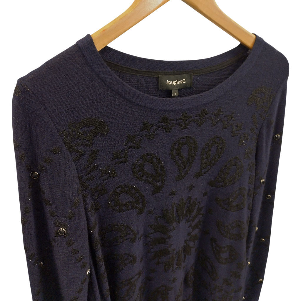 Desigual Purple Paisley Knit Sequin Jumper