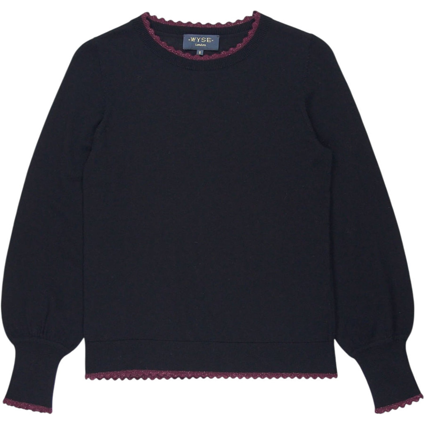 Wyse Black Scalloped Knit Sweater